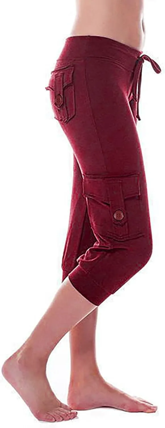 Capri Yoga Pants for Women Casual 2024 Summer Drawstring Elastic High Waist Pant Stretchy Cropped Trouser