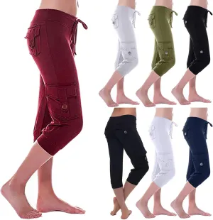 Capri Yoga Pants for Women Casual 2024 Summer Drawstring Elastic High Waist Pant Stretchy Cropped Trouser