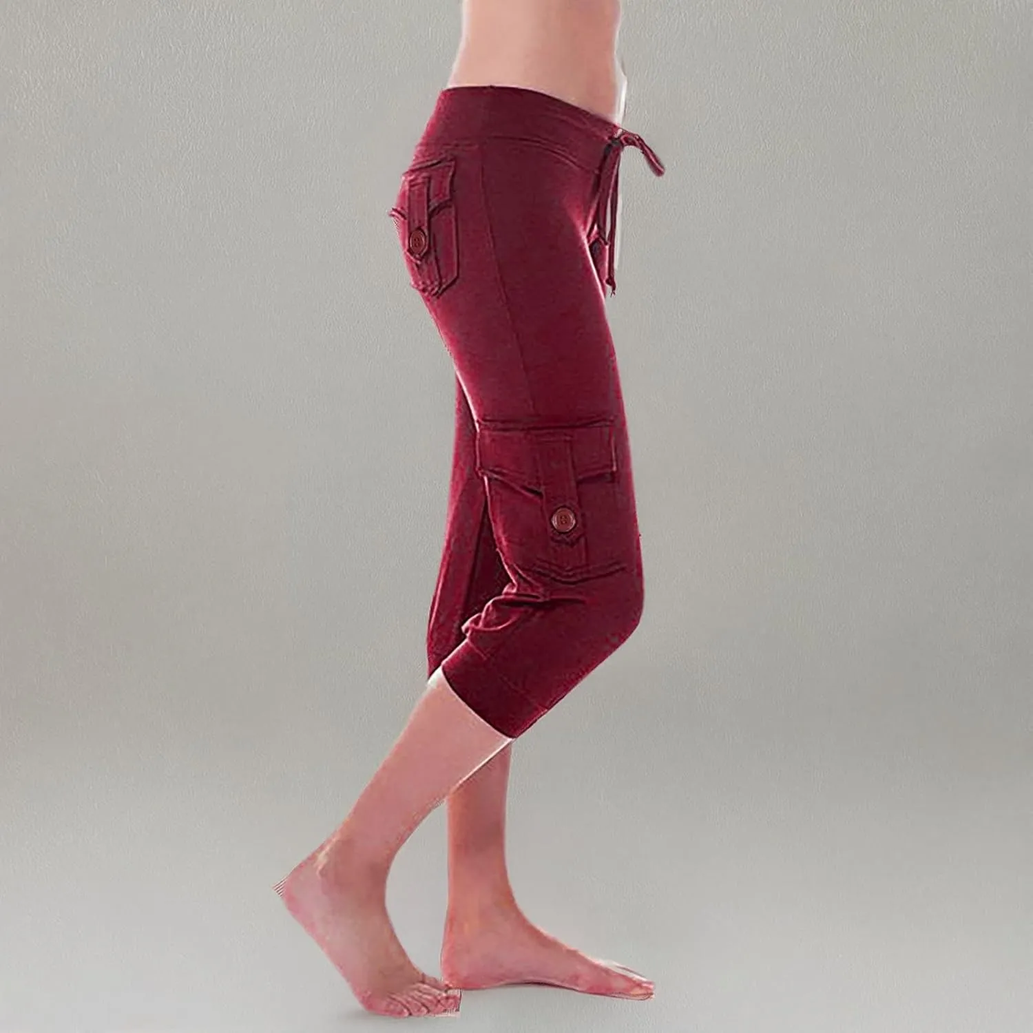 Capri Yoga Pants for Women Casual 2024 Summer Drawstring Elastic High Waist Pant Stretchy Cropped Trouser
