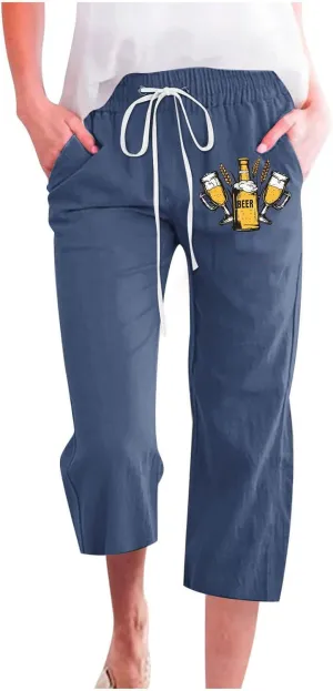 Capris Pants for Women Linen 3/4 Pants Wide Leg Capris Lightweight Baggy Cropped Trousers Summer Outfits for Women
