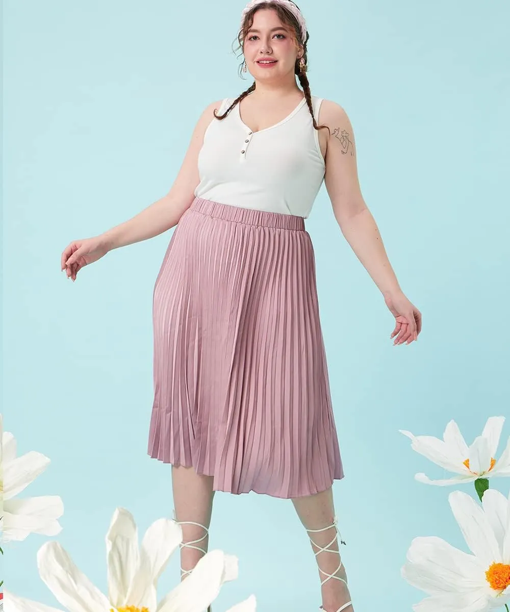 CARCOS Plus Size Midi/Mini Skirks for Women Solid/Star/Striped A Line Flowy High Waist Skirt XL-5XL
