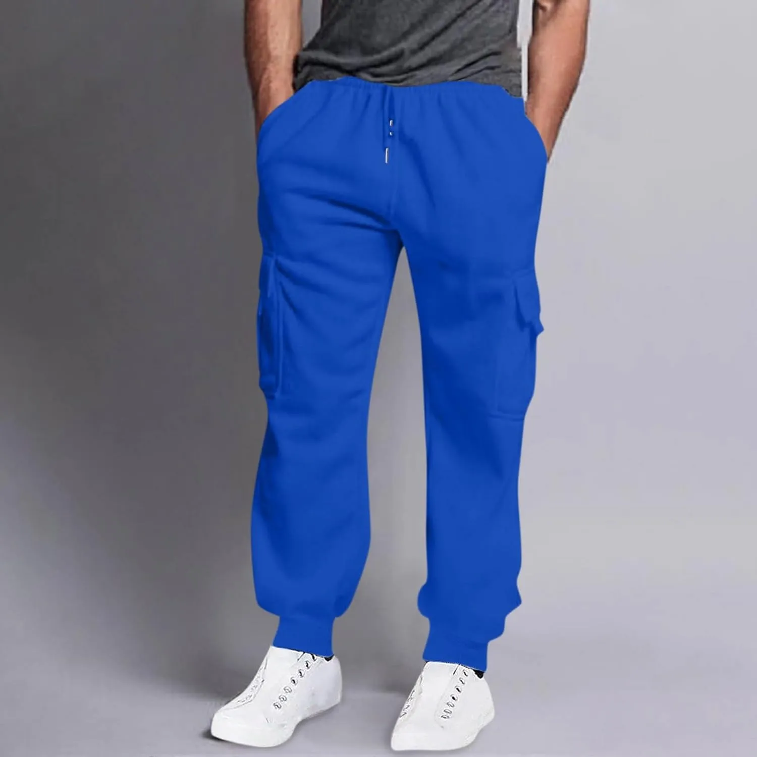 Cargo Pants for Men High Street Leisure Loose Sports Running Solid Color Lace Up Cargo Pants Sweater Men's Jogger