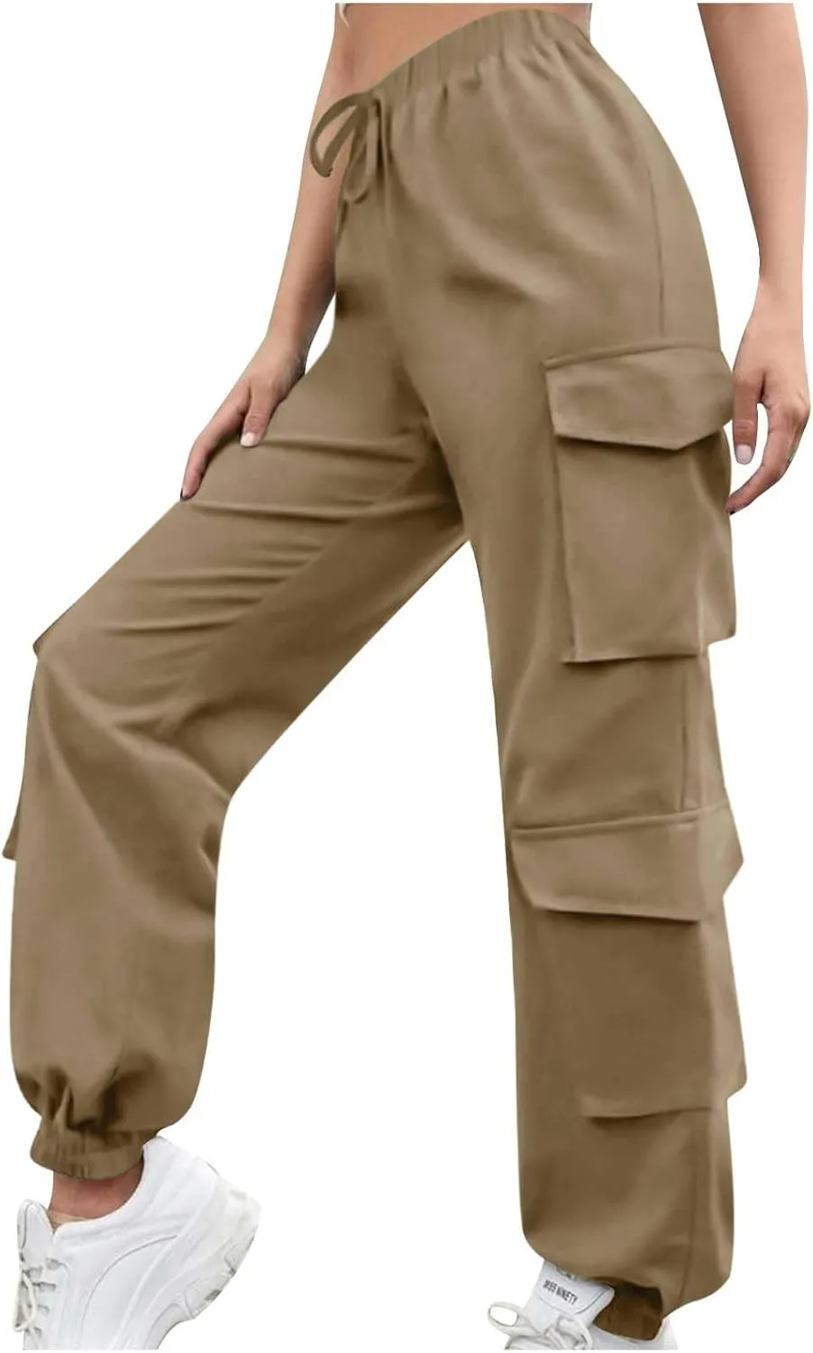 Cargo Pants Women Drawstring High Waist Pants Fashion Casual Solid Trousers Loose Fit Lounge Pant with Pockets