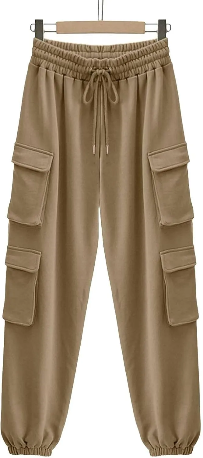 Cargo Pants Women Drawstring High Waist Pants Fashion Casual Solid Trousers Loose Fit Lounge Pant with Pockets