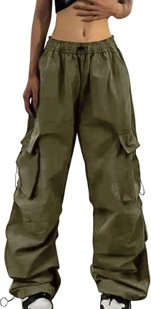 Cargo Pants Women Y2K Baggy Cargo Pants Parachute Pants Trendy Stretchy High Waist Wide Leg Trousers Jogger