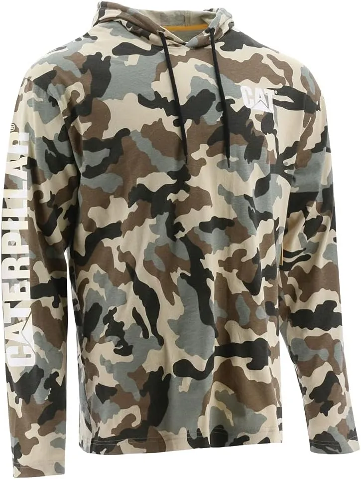 Caterpillar Men's Hooded Banner Long Shirts with UPF 50 Protection, Moisture Control and Cat Logo on Sleeve
