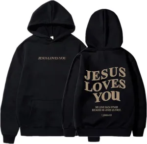 Christian Hoodies Women Men Jesus Loves You Letter Graphic Sweatshirt Casual Long Sleeve Oversized Y2k Pullover Tops