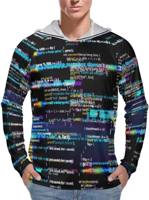 Colorful Glitched Computer Code Men's Quick Dry Long Sleeve Shirts UV Sun Protection Moisture Wicking T-Shirt L