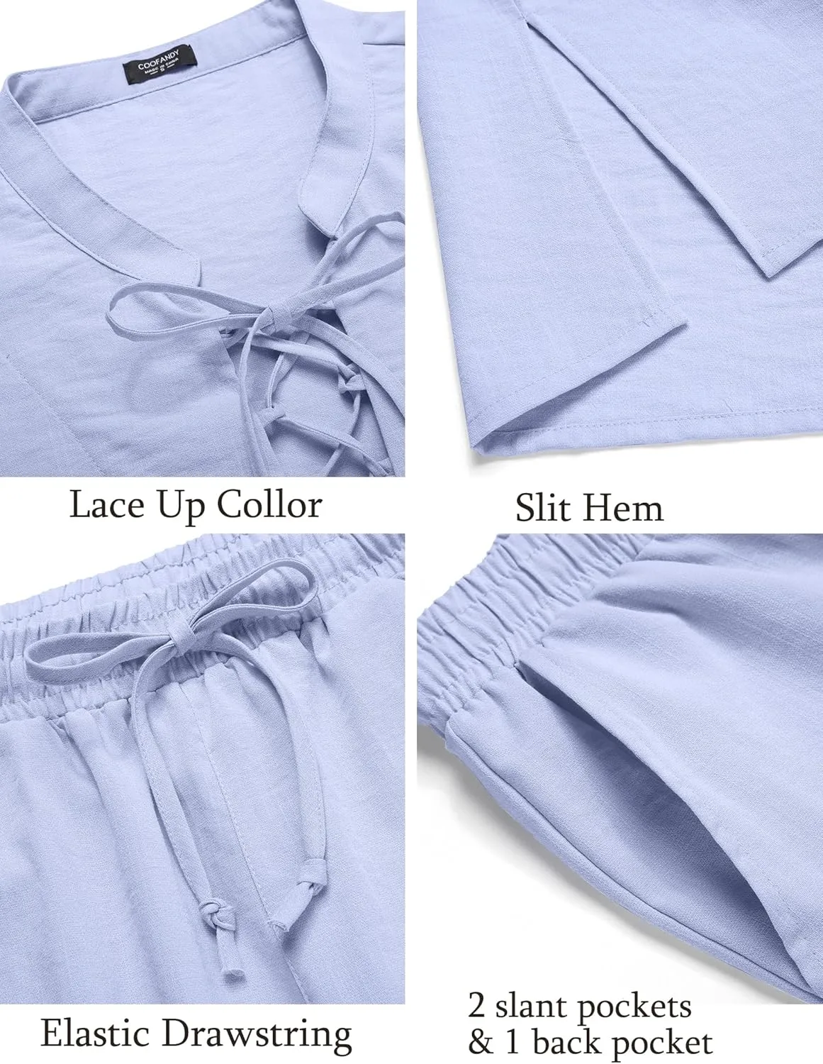 COOFANDY Men's 2 Piece Linen Set Long Sleeve Henley Shirts Casual Beach Pants With Pockets Summer Yoga Outfits