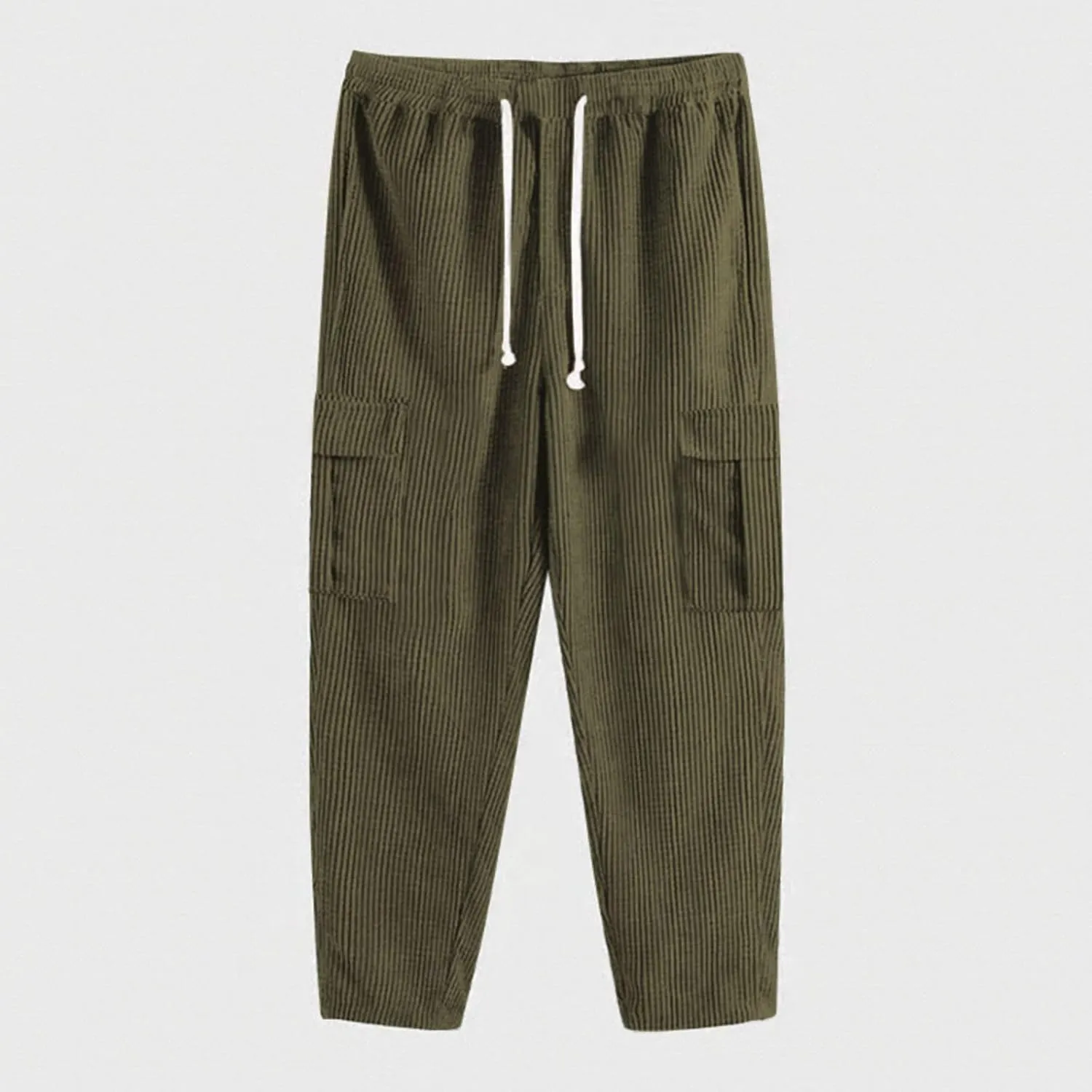 Corduroy Cargo Pants Men Baggy Wide Leg Sweatpants Basic Joggers Elastic Drawstring Lightweight Trousers 2025 Slacks