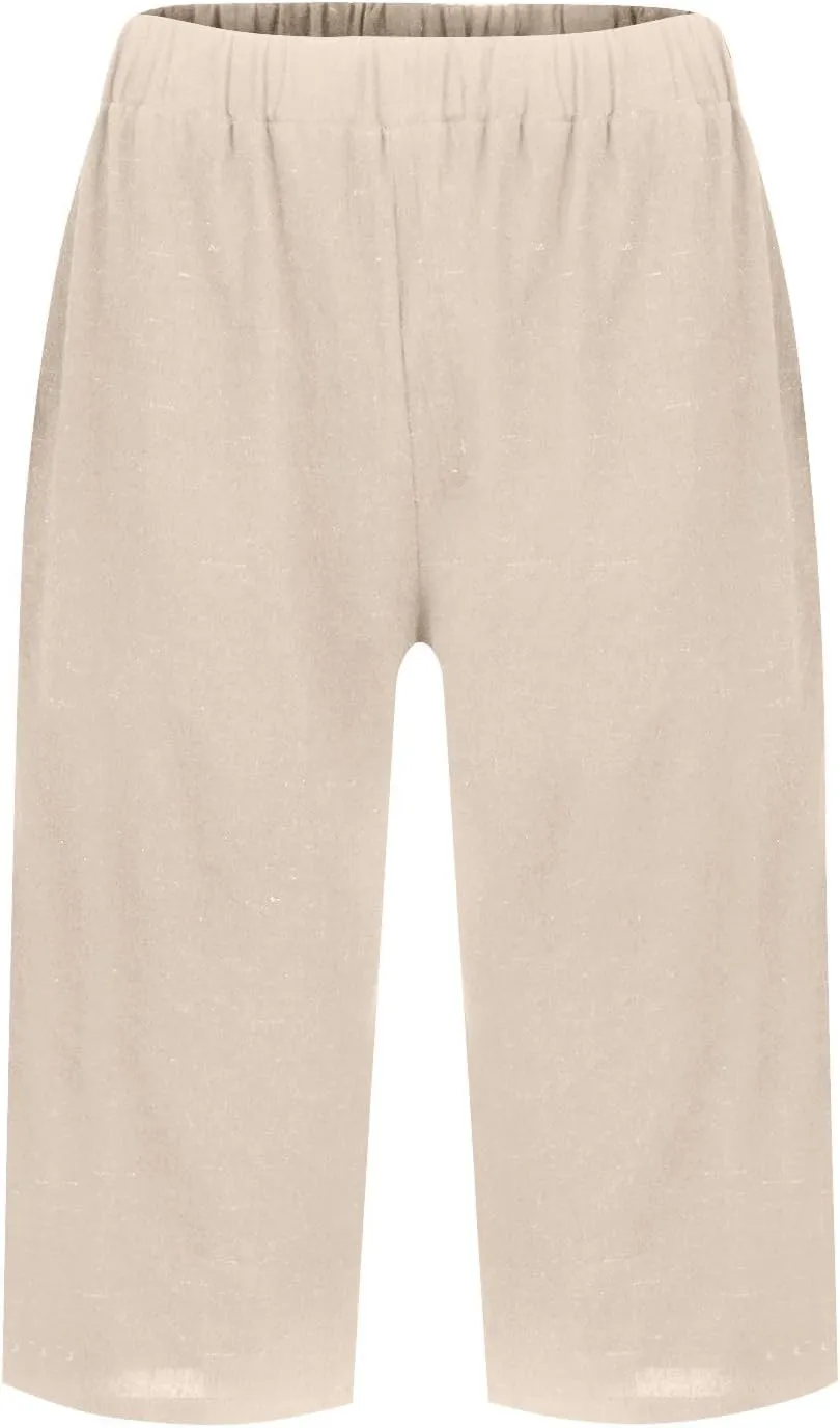 Cotton Linen Capri Pants for Women Trendy Summer High Waisted Lounge Pants Loose Straight Leg Trousers with Pockets