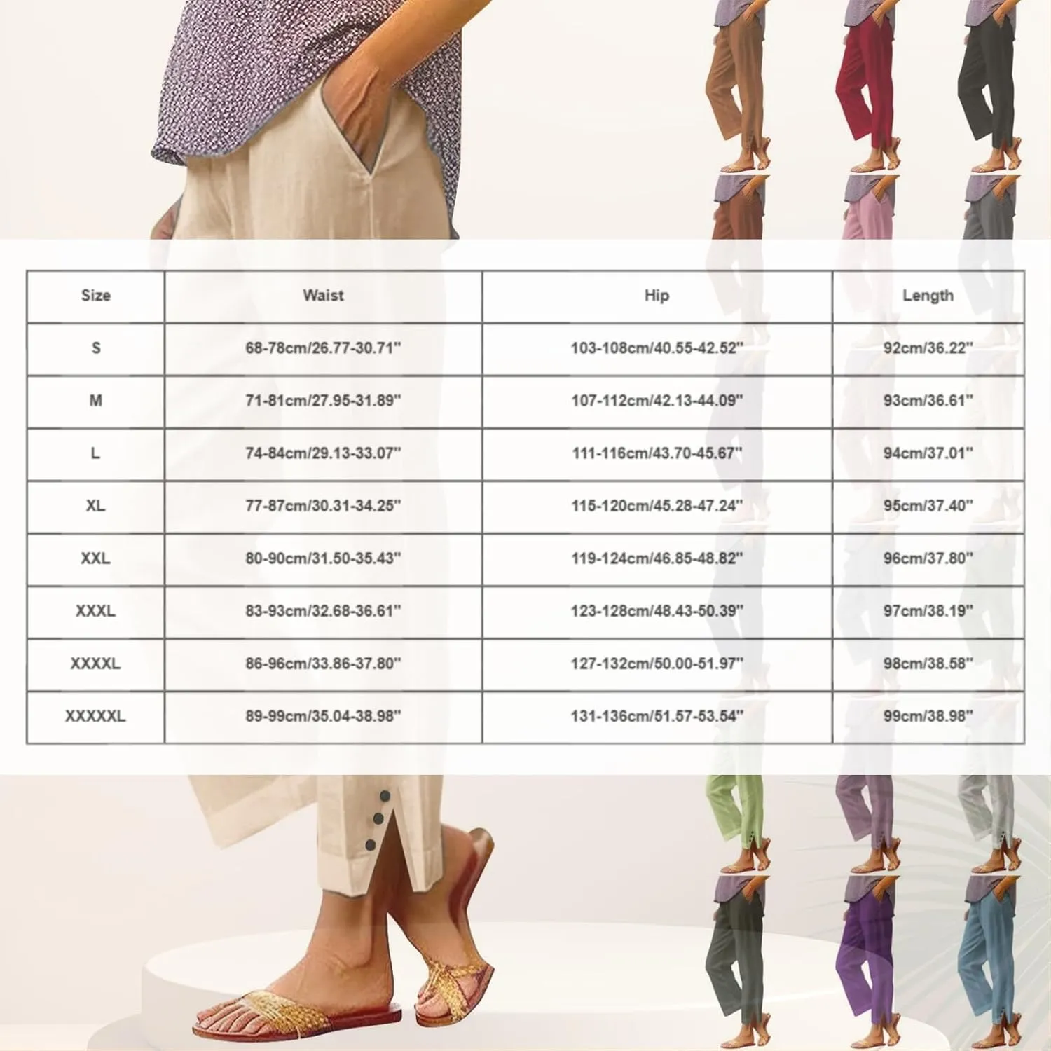 Cotton Linen Pants for Women Elastic High Waist Straight Leg Lounge Pants Summer Casual Slacks Trousers with Pockets