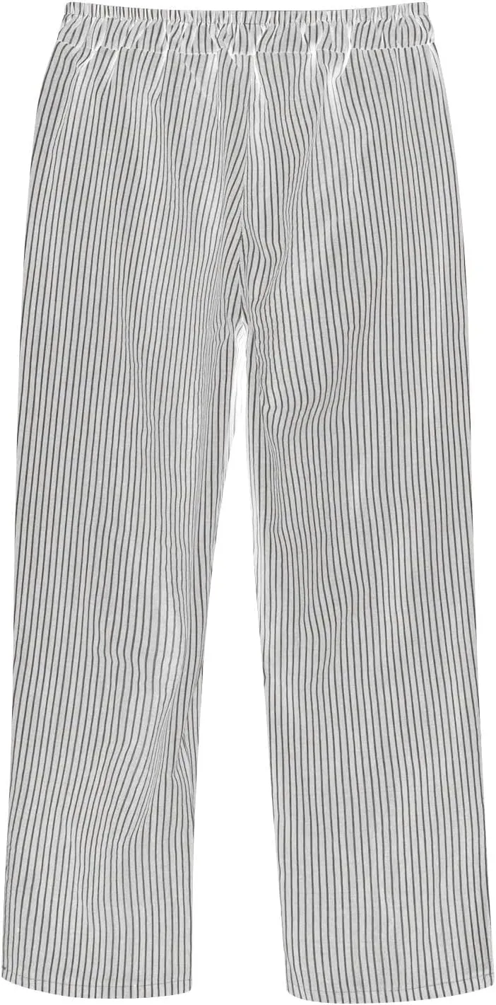 Cotton Linen Pants for Women Elastic High Waist Straight Leg Lounge Pants Summer Casual Slacks Trousers with Pockets