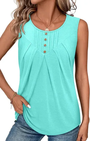 CRAZY GRID Women Summer Tank Tops Round Neck Sleeeveless Folded Front Tunic Casual Outfit 2025 Basic Loose Shirts