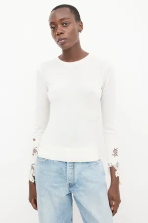Cream Wool Knit Lace Sweater