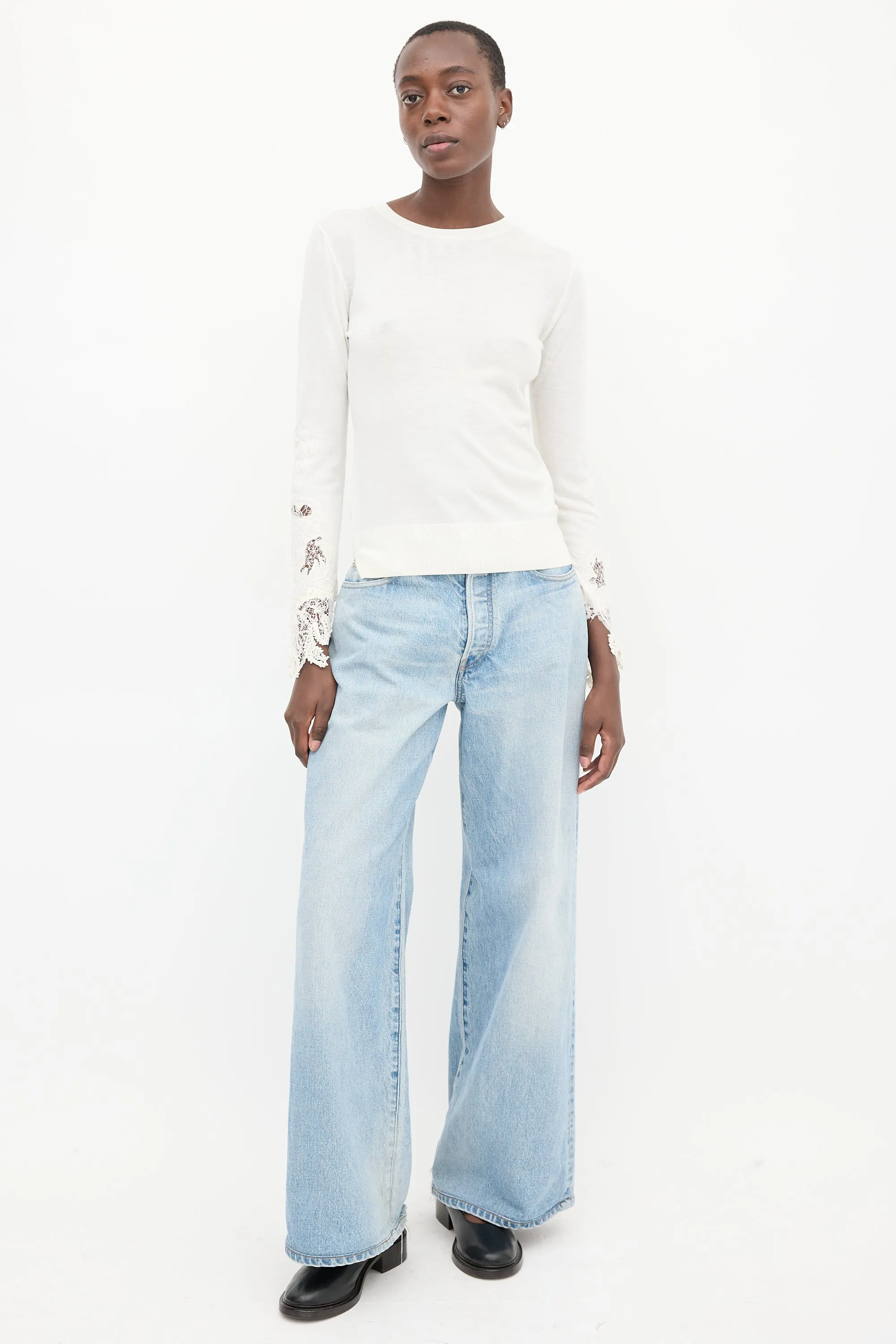Cream Wool Knit Lace Sweater