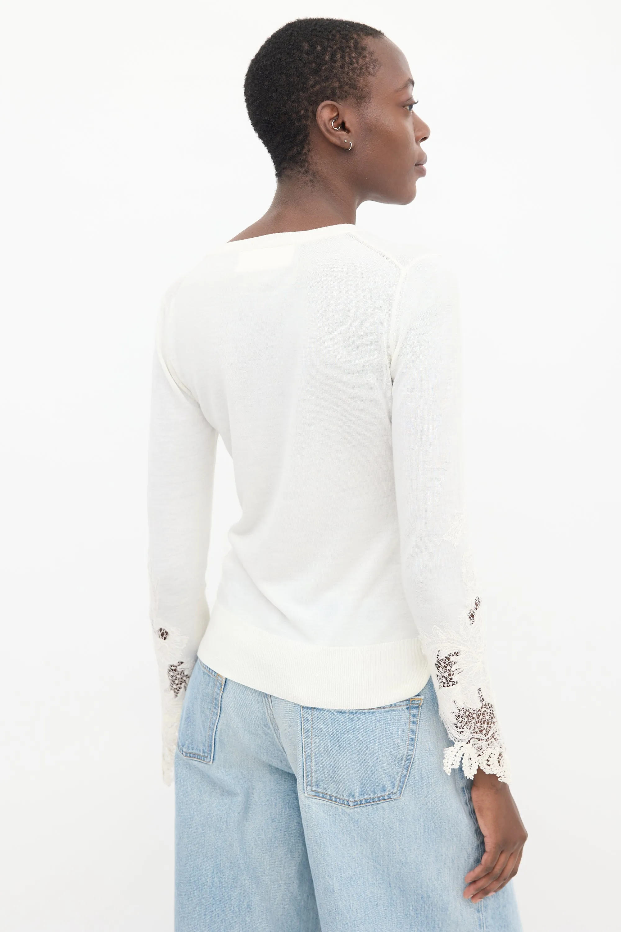 Cream Wool Knit Lace Sweater