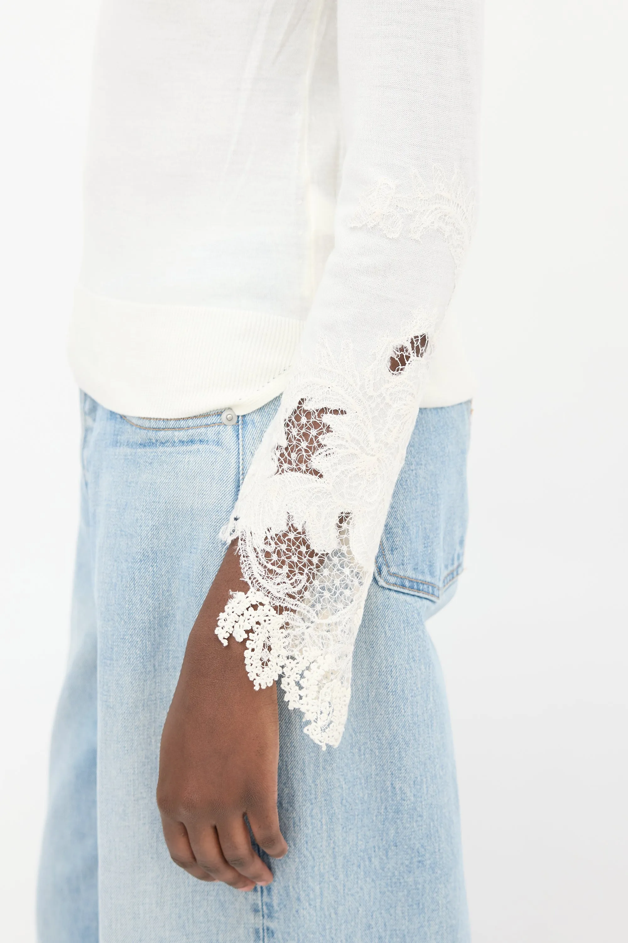 Cream Wool Knit Lace Sweater
