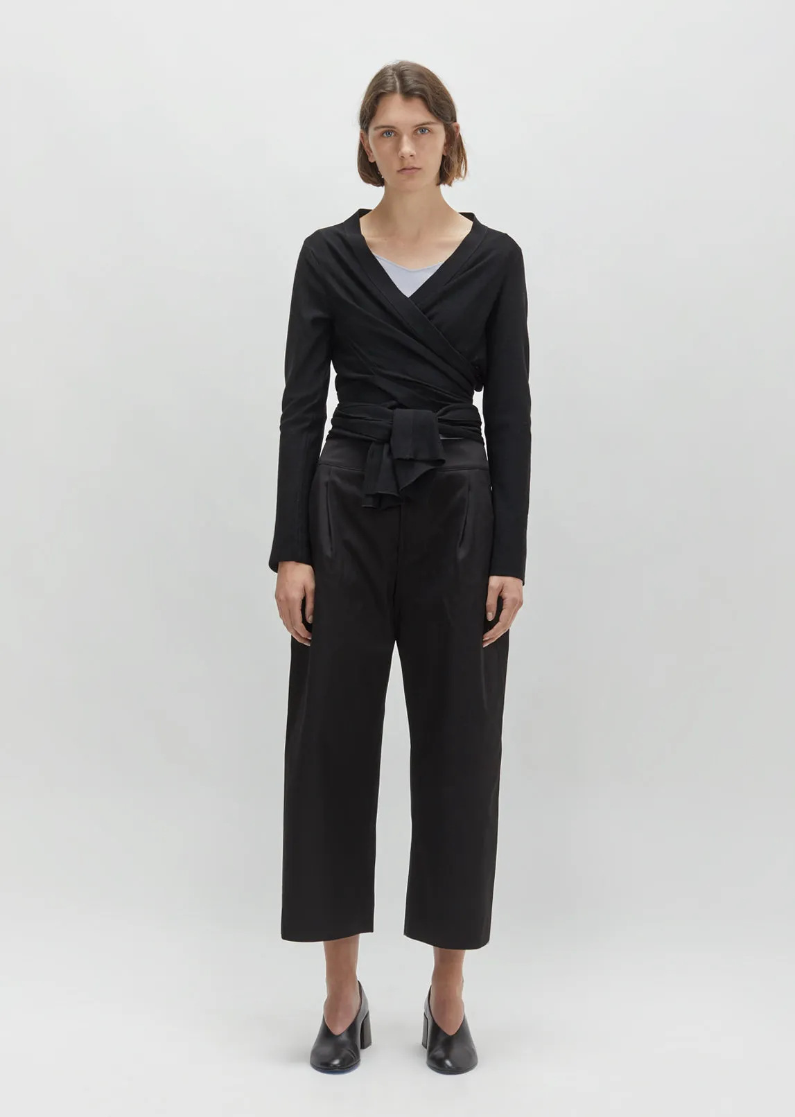 Crepe Wool Wrapover Cardigan