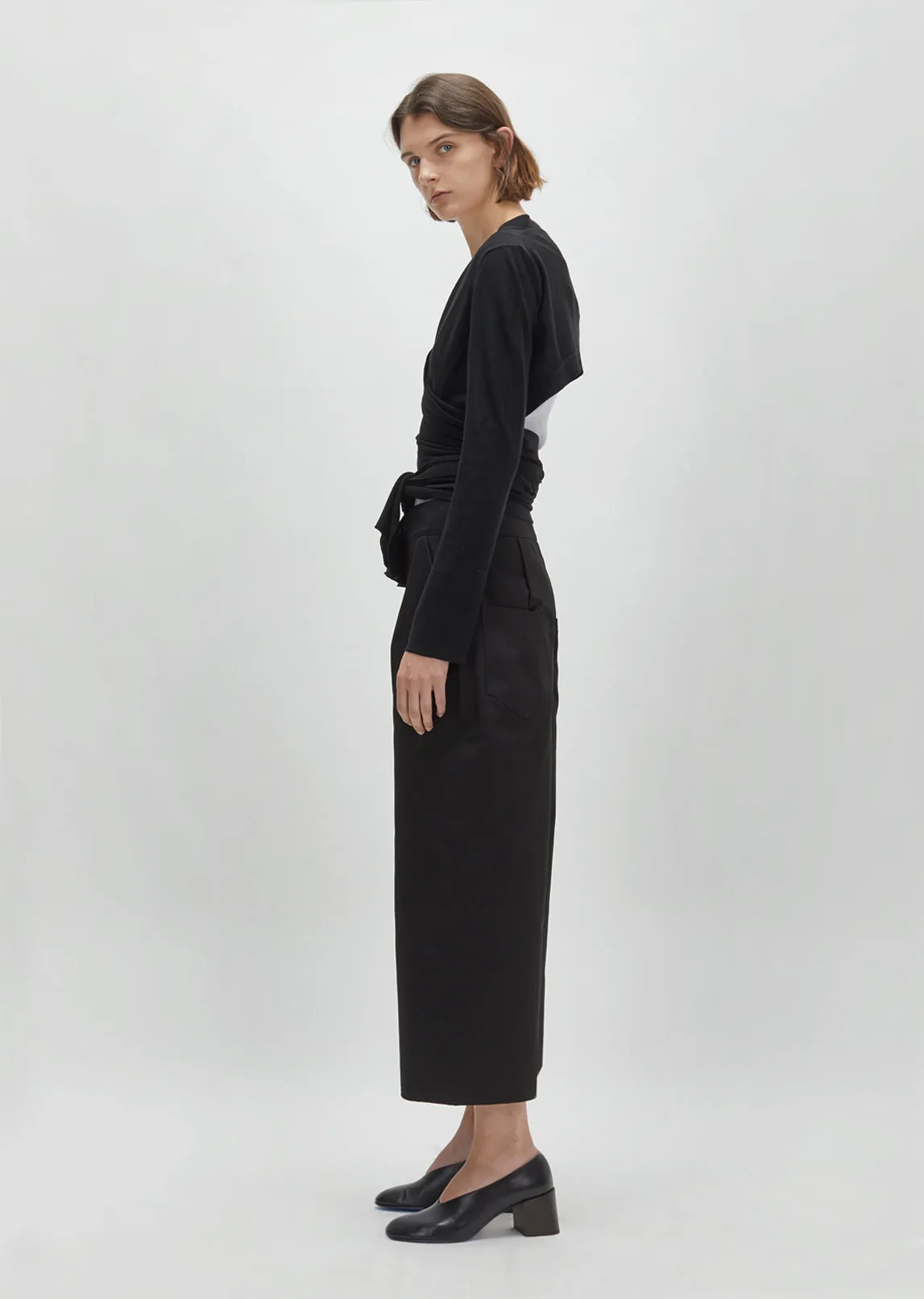Crepe Wool Wrapover Cardigan