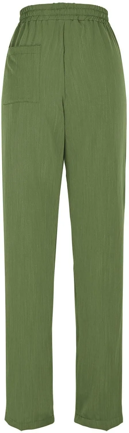 Cropped Linen Pants Women High Waist Wide Leg Casual Palazzo Pant with Pockets Beach Crop Trousers Summer Outfits