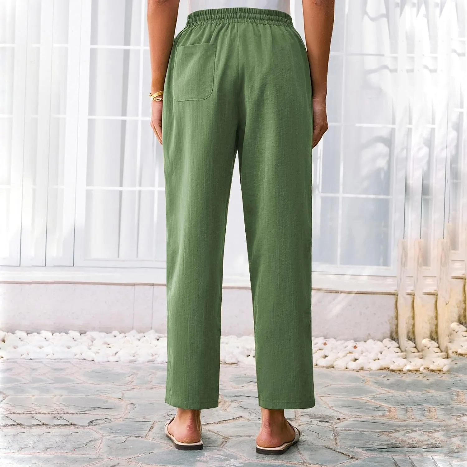 Cropped Linen Pants Women High Waist Wide Leg Casual Palazzo Pant with Pockets Beach Crop Trousers Summer Outfits