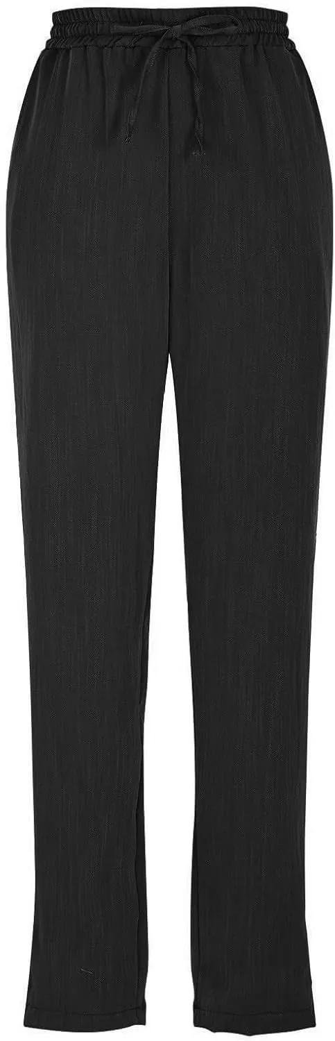 Cropped Linen Pants Women Summer Elastic Drawstring Waist Tapered Straight Leg Crop Pants Casual Beach Ankle Trousers