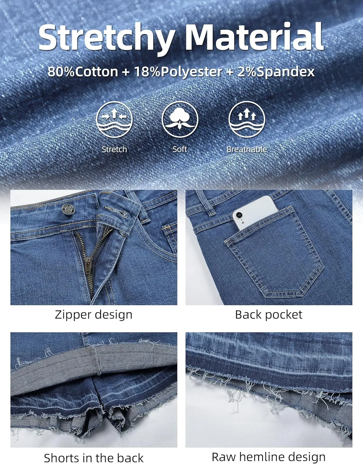 Denim Skort for Women High Wasited Mini Denim Skirt Stretch Summer Jean Skirt with Pockets