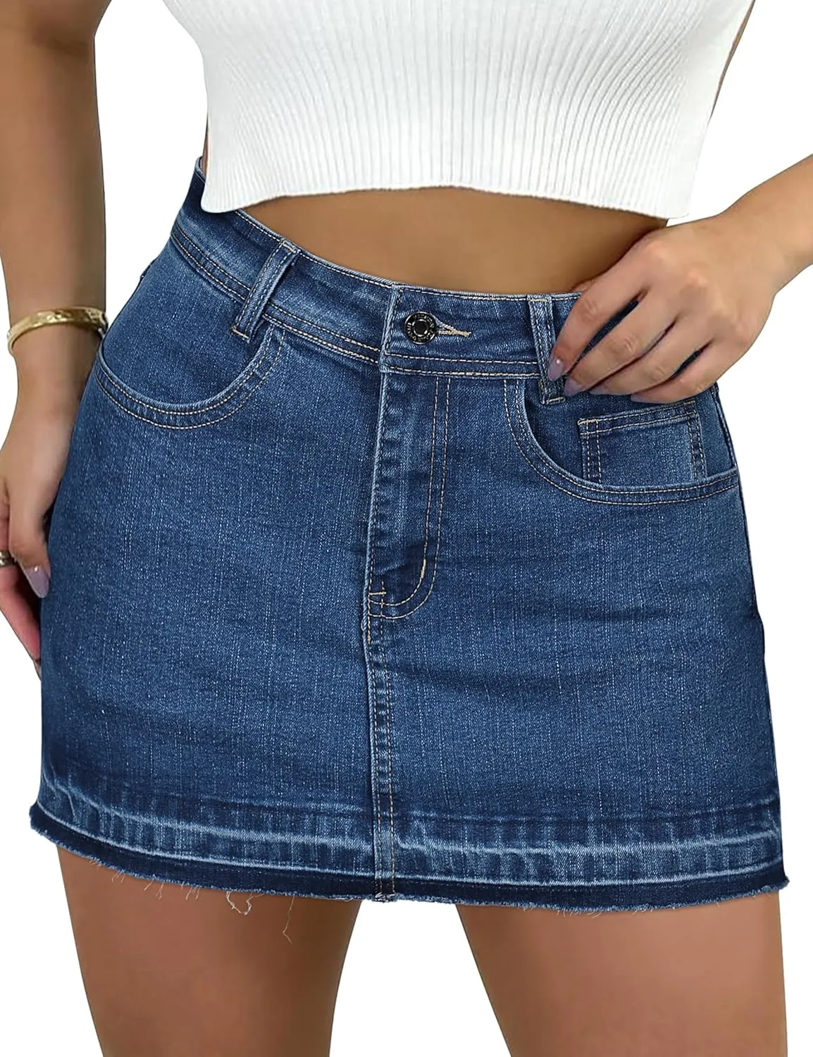 Denim Skort for Women High Wasited Mini Denim Skirt Stretch Summer Jean Skirt with Pockets