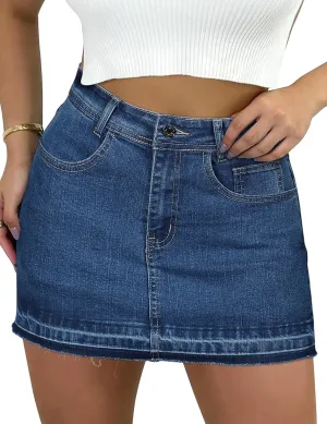 Denim Skort for Women High Wasited Mini Denim Skirt Stretch Summer Jean Skirt with Pockets