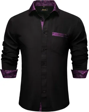 DiBanGu Mens Long Sleeve Dress Shirt Casual Cotton Button Down Shirts with Pocket Business Inner Contrast Shirt