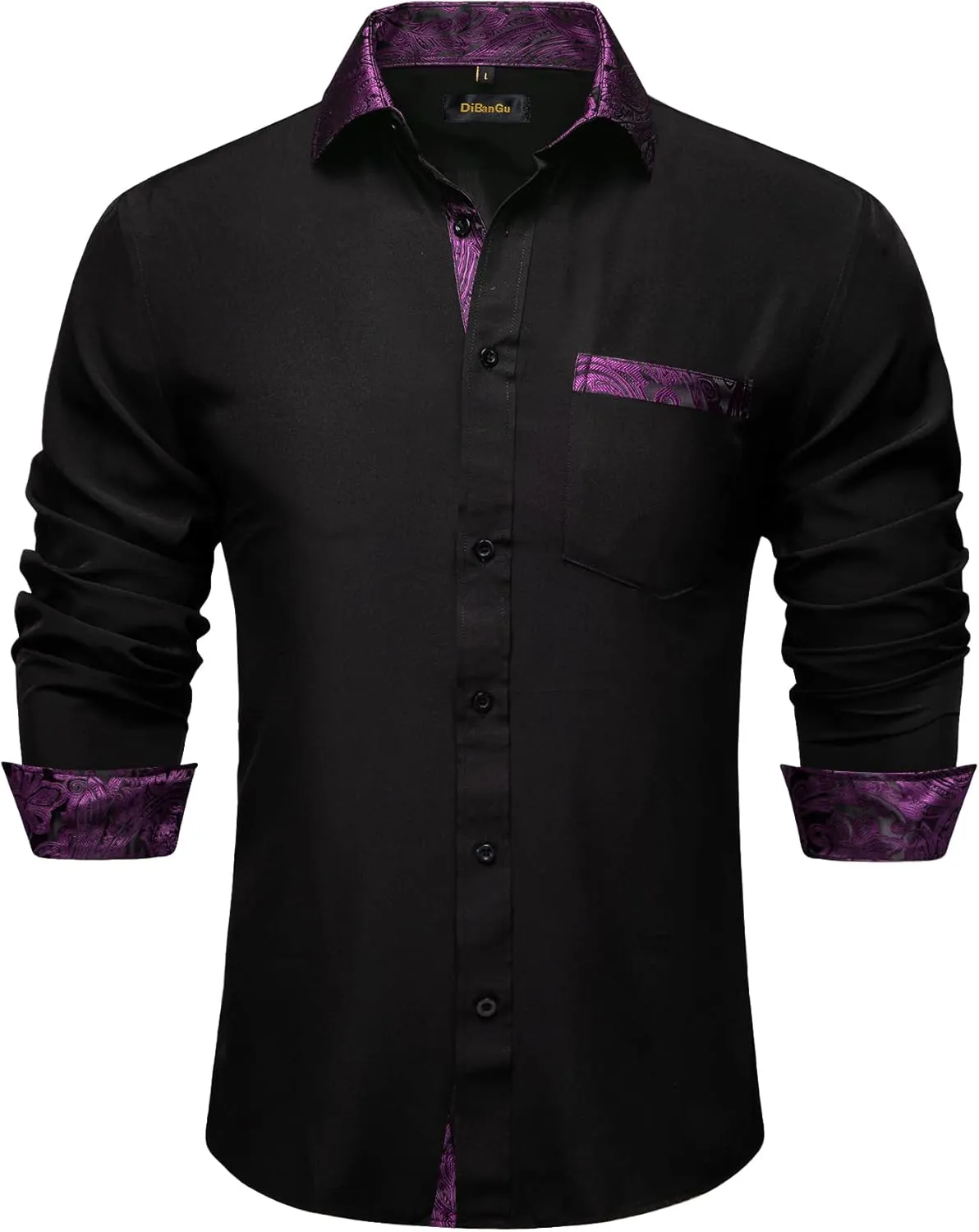DiBanGu Mens Long Sleeve Dress Shirt Casual Cotton Button Down Shirts with Pocket Business Inner Contrast Shirt
