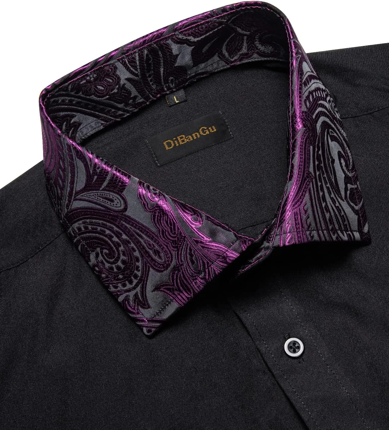 DiBanGu Mens Long Sleeve Dress Shirt Casual Cotton Button Down Shirts with Pocket Business Inner Contrast Shirt