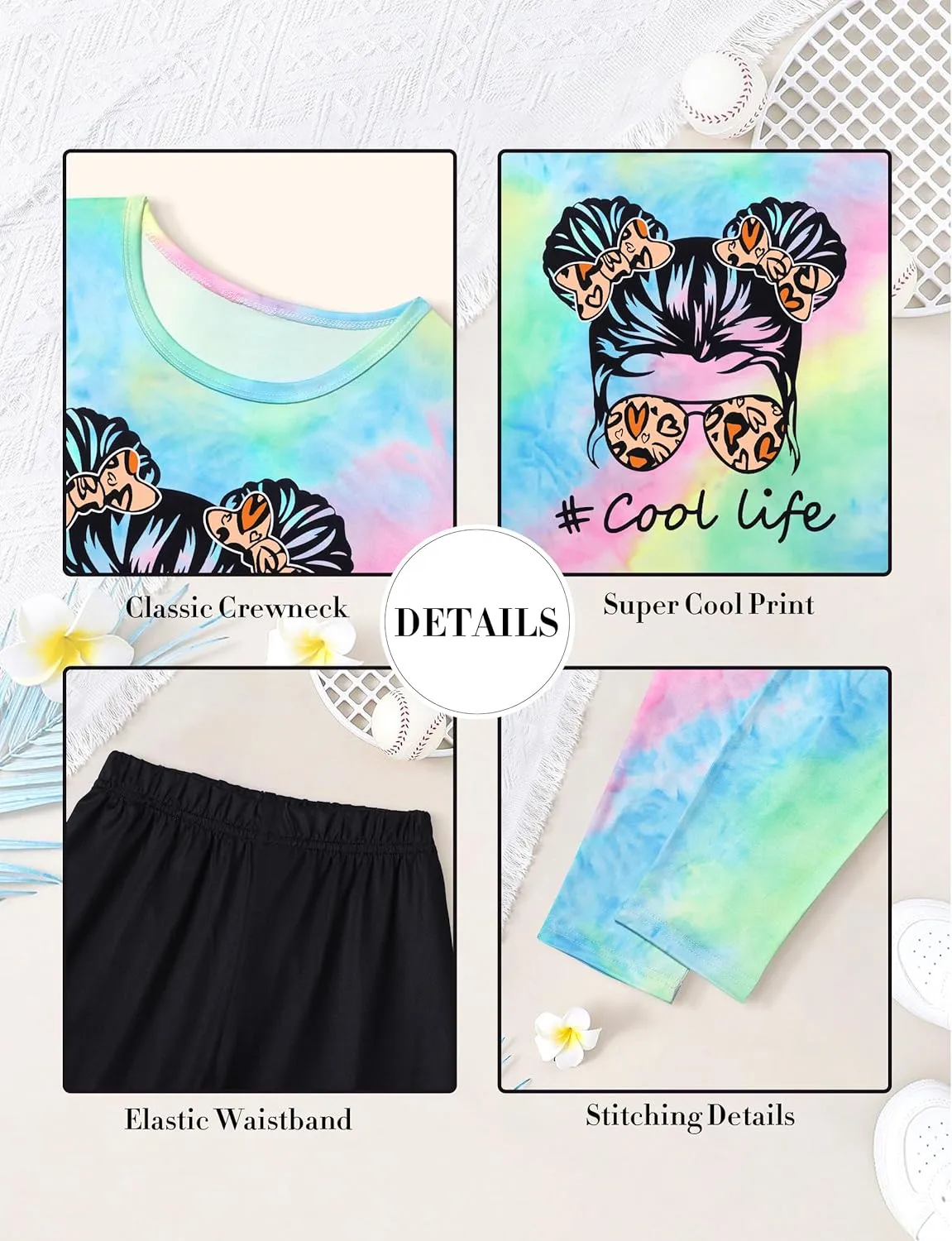 DONWEN Girls Clothes Tie Dye Outfits,2 Piece Girl Sweatsuit Graphic Short Sleeve Tops Long Pants Summer Clothes for Girls