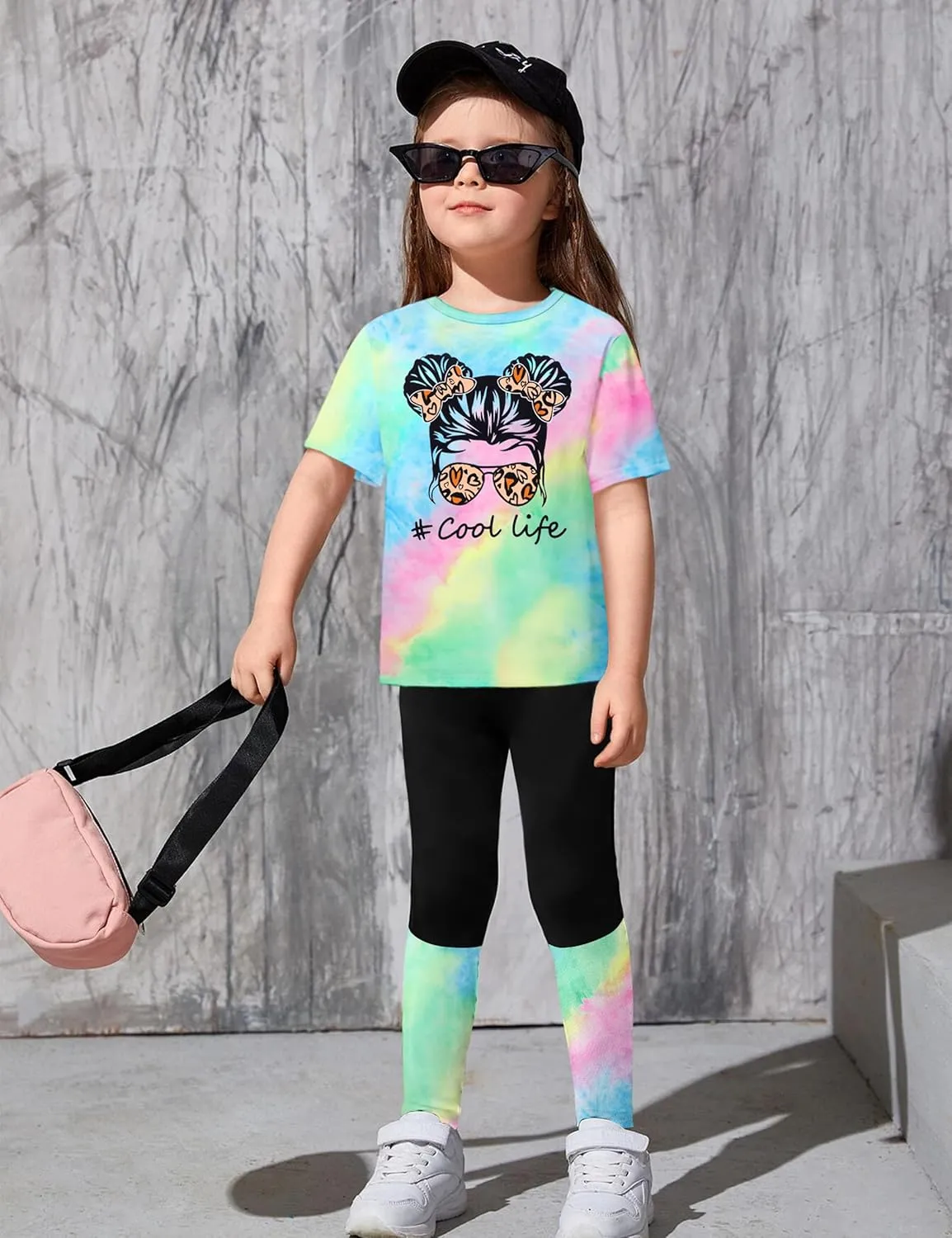DONWEN Girls Clothes Tie Dye Outfits,2 Piece Girl Sweatsuit Graphic Short Sleeve Tops Long Pants Summer Clothes for Girls