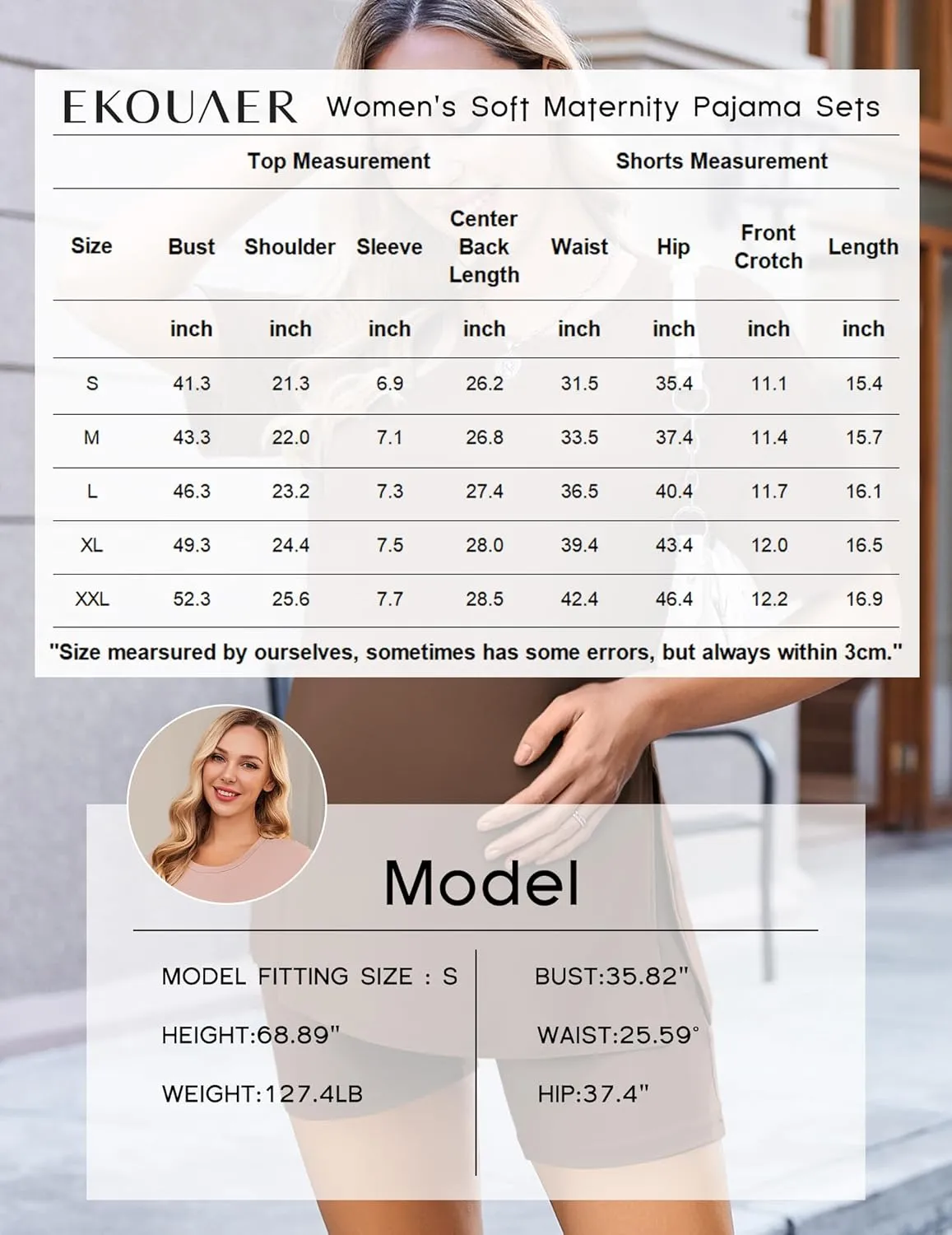 Ekouaer Women's Maternity Pajamas Sets 2 Piece Outfits Short Sleeve Shirts and Biker Shorts Pregnancy Loungewear Mama Clothes