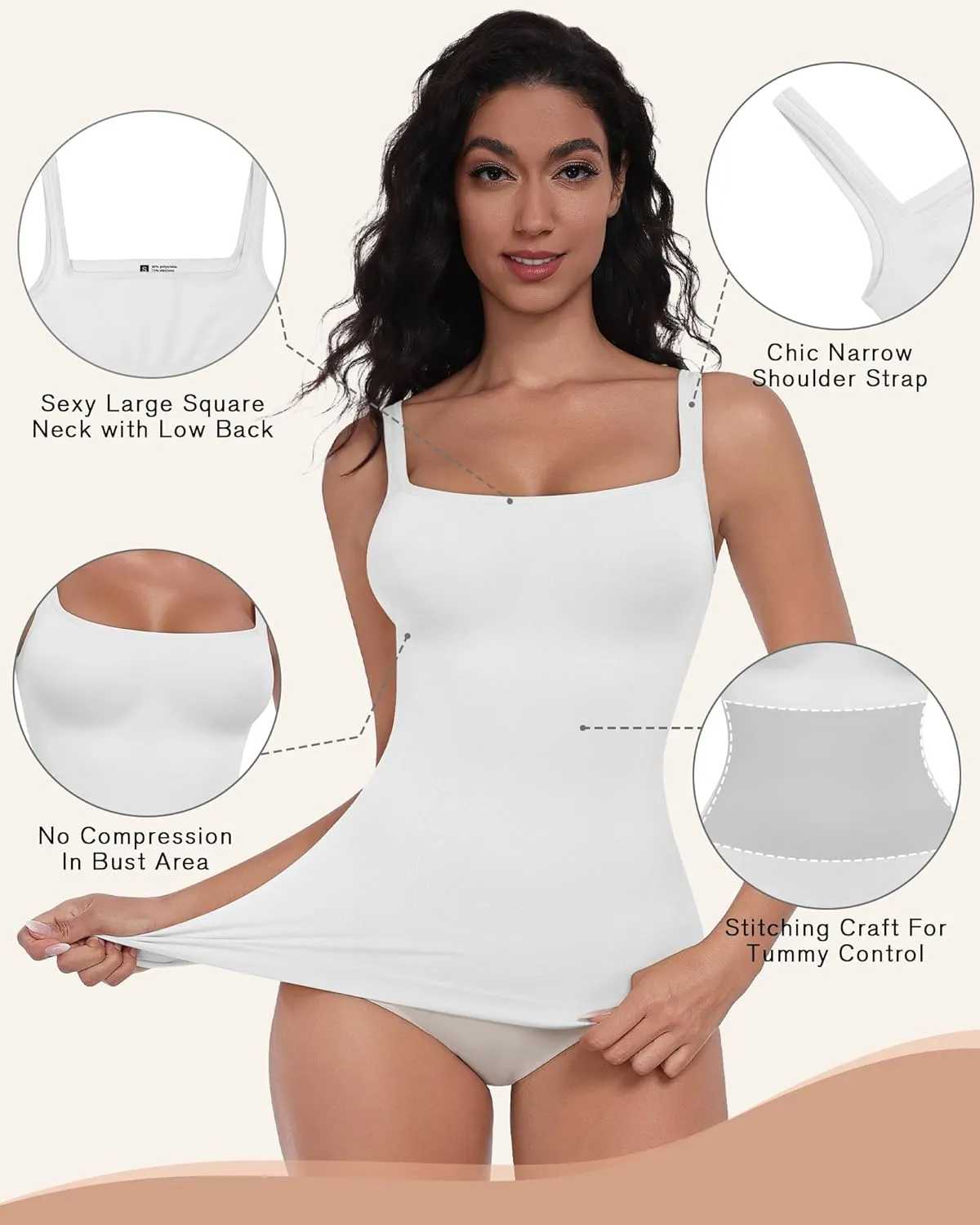 EUYZOU Womens Shapewear Tummy Control Seamless Square Neck Compression Tank Tops for Women Body Shaper Camisole Top