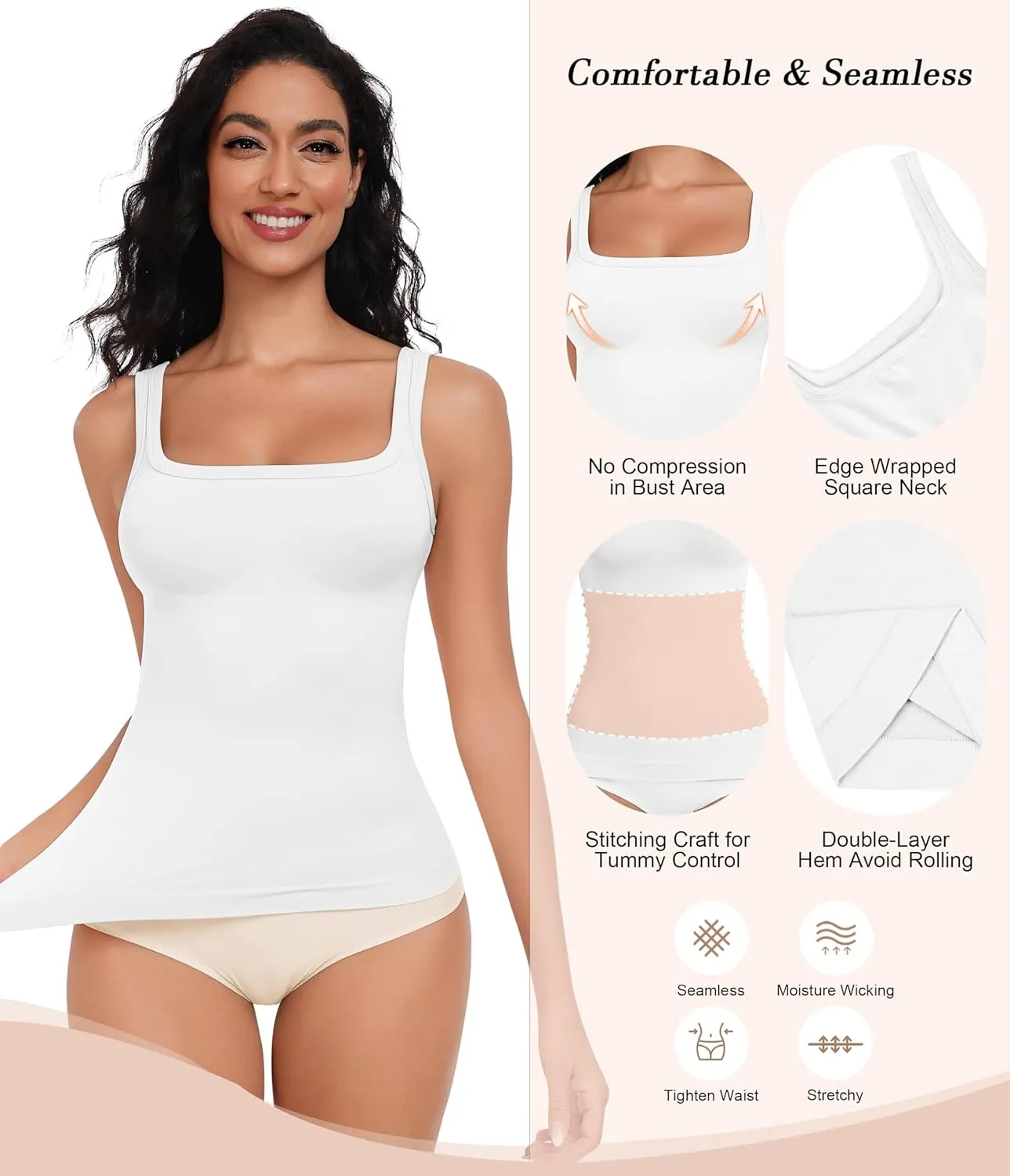 EUYZOU Womens Shapewear Tummy Control Squre Neck Seamless Compression Tank Tops for Women Slimming Body Shaper Camisole
