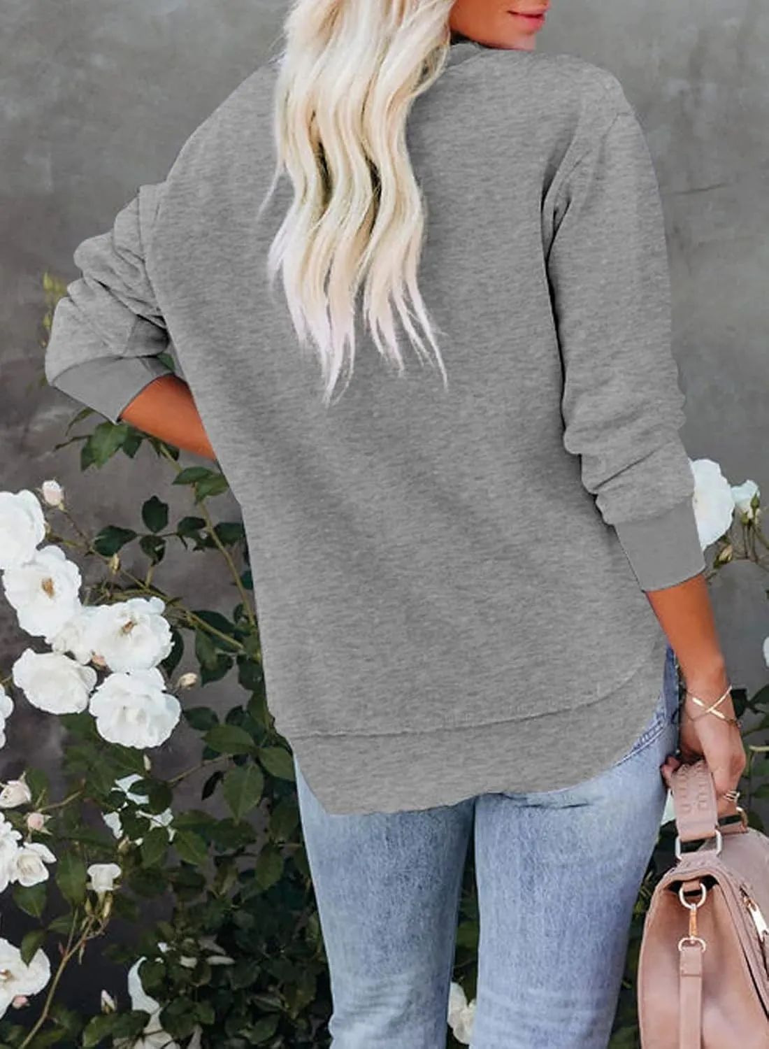 EVALESS Sweatshirt for Women Crewneck Long Sleeve Side Split Tops Casual Solid Color Loose Pullover Shirts 2025 Clothes