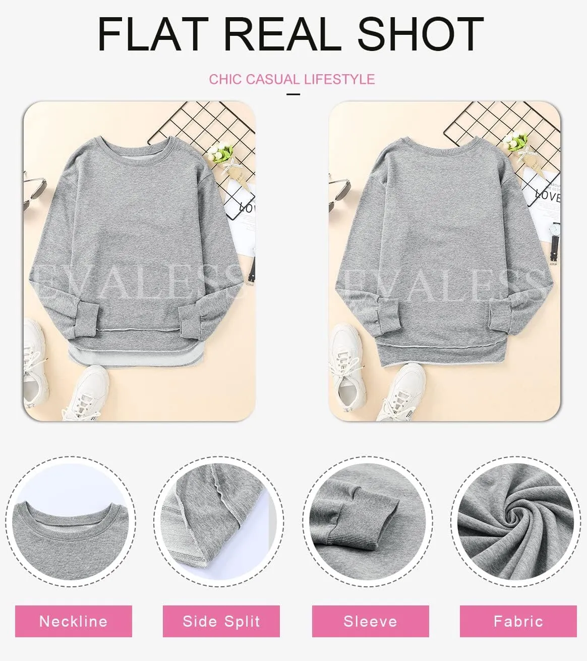 EVALESS Sweatshirt for Women Crewneck Long Sleeve Side Split Tops Casual Solid Color Loose Pullover Shirts 2025 Clothes