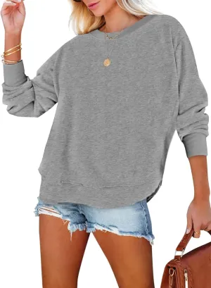 EVALESS Sweatshirt for Women Crewneck Long Sleeve Side Split Tops Casual Solid Color Loose Pullover Shirts 2025 Clothes