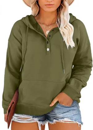 Eytino Plus Size Hooded for Women Tops Long Sleeve Button Collar Drawstring Hoodies Pullover Sweatshirts with Pockets(1X-5X)