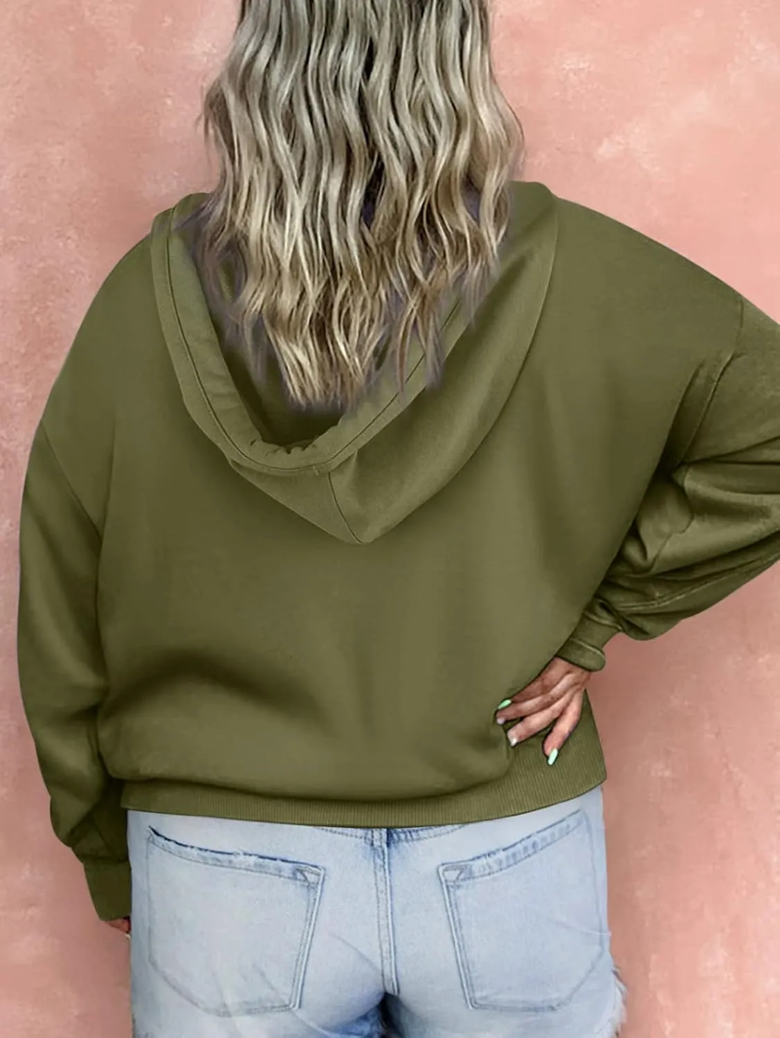 Eytino Plus Size Hooded for Women Tops Long Sleeve Button Collar Drawstring Hoodies Pullover Sweatshirts with Pockets(1X-5X)