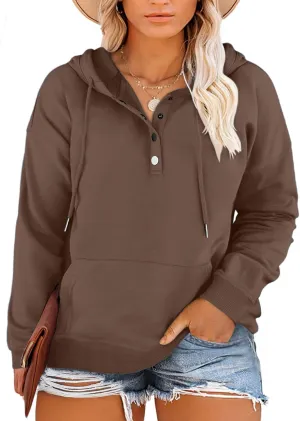 Eytino Plus Size Hooded for Women Tops Long Sleeve Button Collar Drawstring Hoodies Pullover Sweatshirts with Pockets(1X-5X)