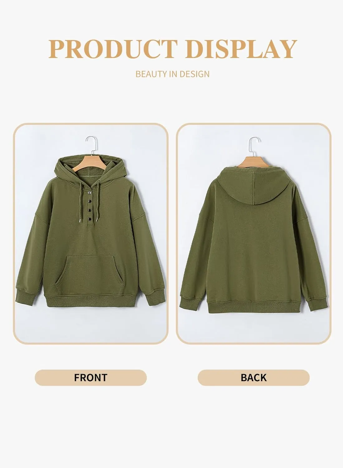 Eytino Plus Size Hooded for Women Tops Long Sleeve Button Collar Drawstring Hoodies Pullover Sweatshirts with Pockets(1X-5X)