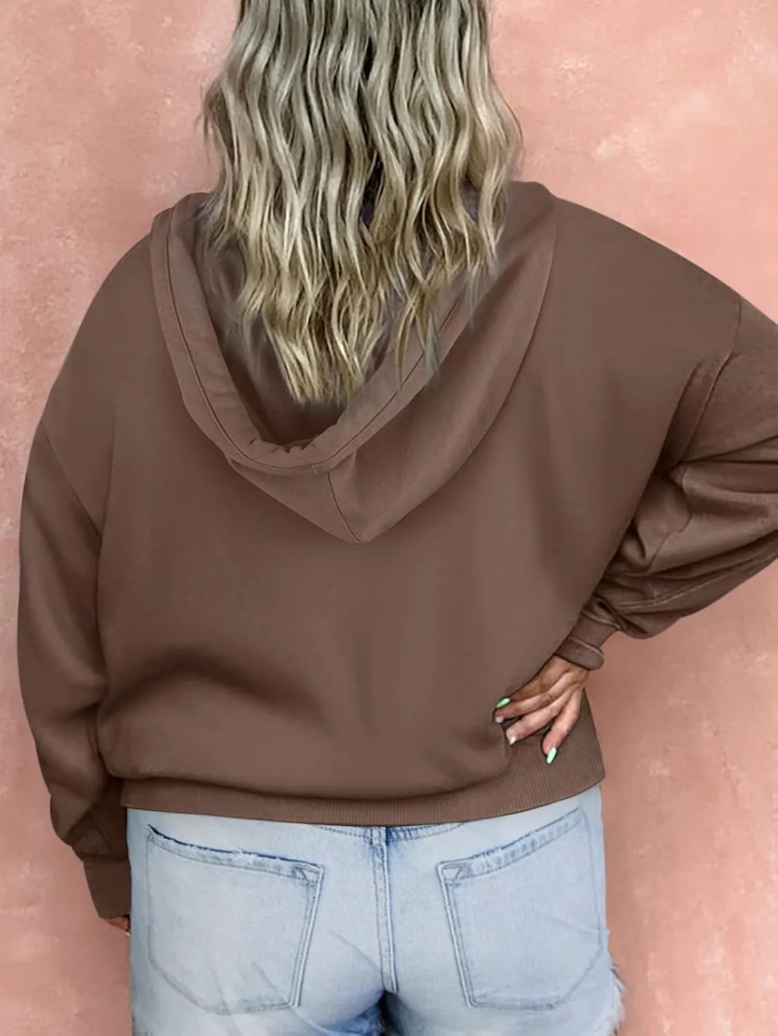 Eytino Plus Size Hooded for Women Tops Long Sleeve Button Collar Drawstring Hoodies Pullover Sweatshirts with Pockets(1X-5X)