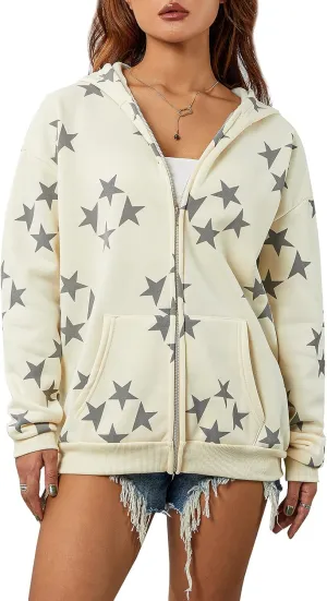 Faretumiya Y2k Hoodies Shirts Long Sleeve Oversized Full Zip Baggy Sweatshirt Printed Punk Harajuku Jacket Grunge Streetwear