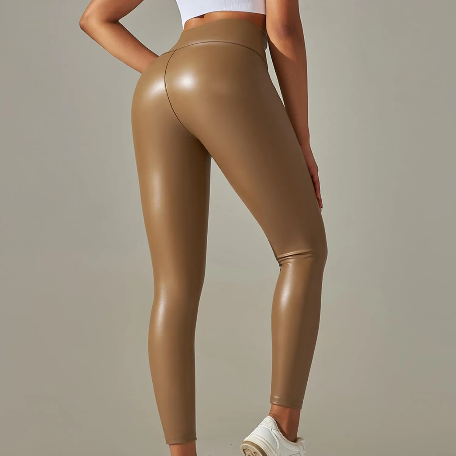 Faux Leather Leggings for Women Plus Size High Waist Pleather Pants Casual Slim Fit Elastic Waist Tights Trousers