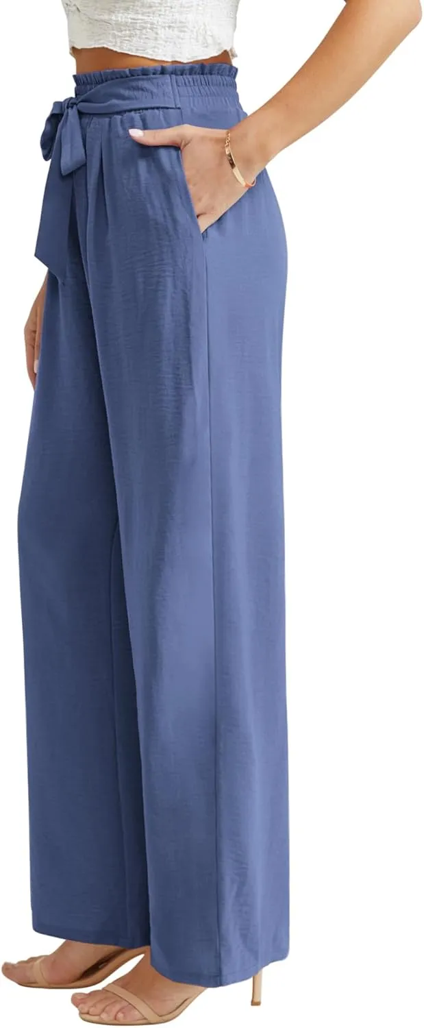 Feiersi Women Casual Wide Leg Pants High Waisted Business Work Casual Pants Loose Flowy Beach Palazzo Pants