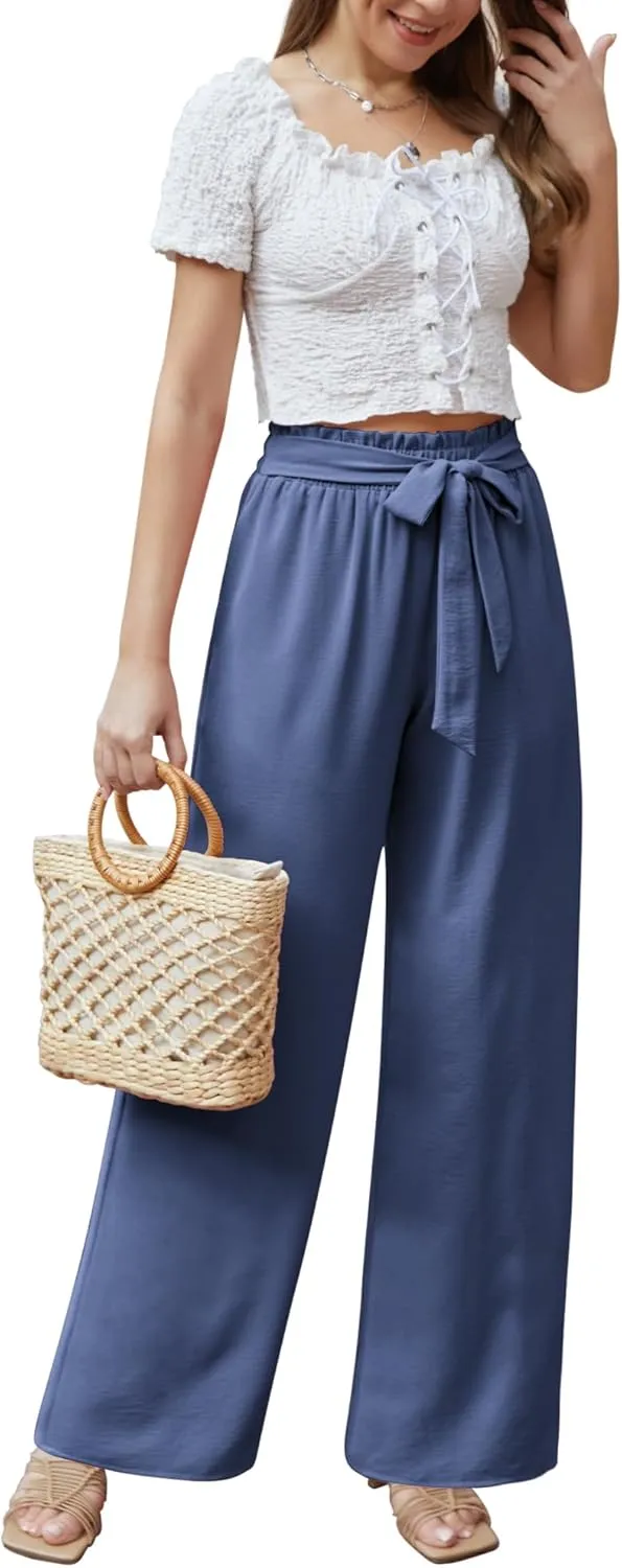 Feiersi Women Casual Wide Leg Pants High Waisted Business Work Casual Pants Loose Flowy Beach Palazzo Pants